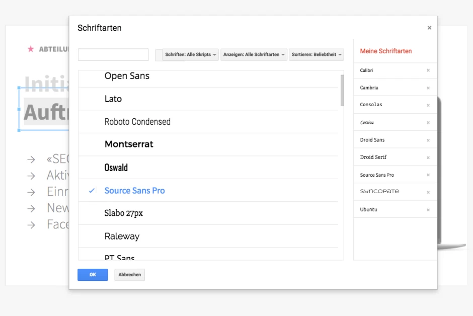Google Font Library für Google Slides