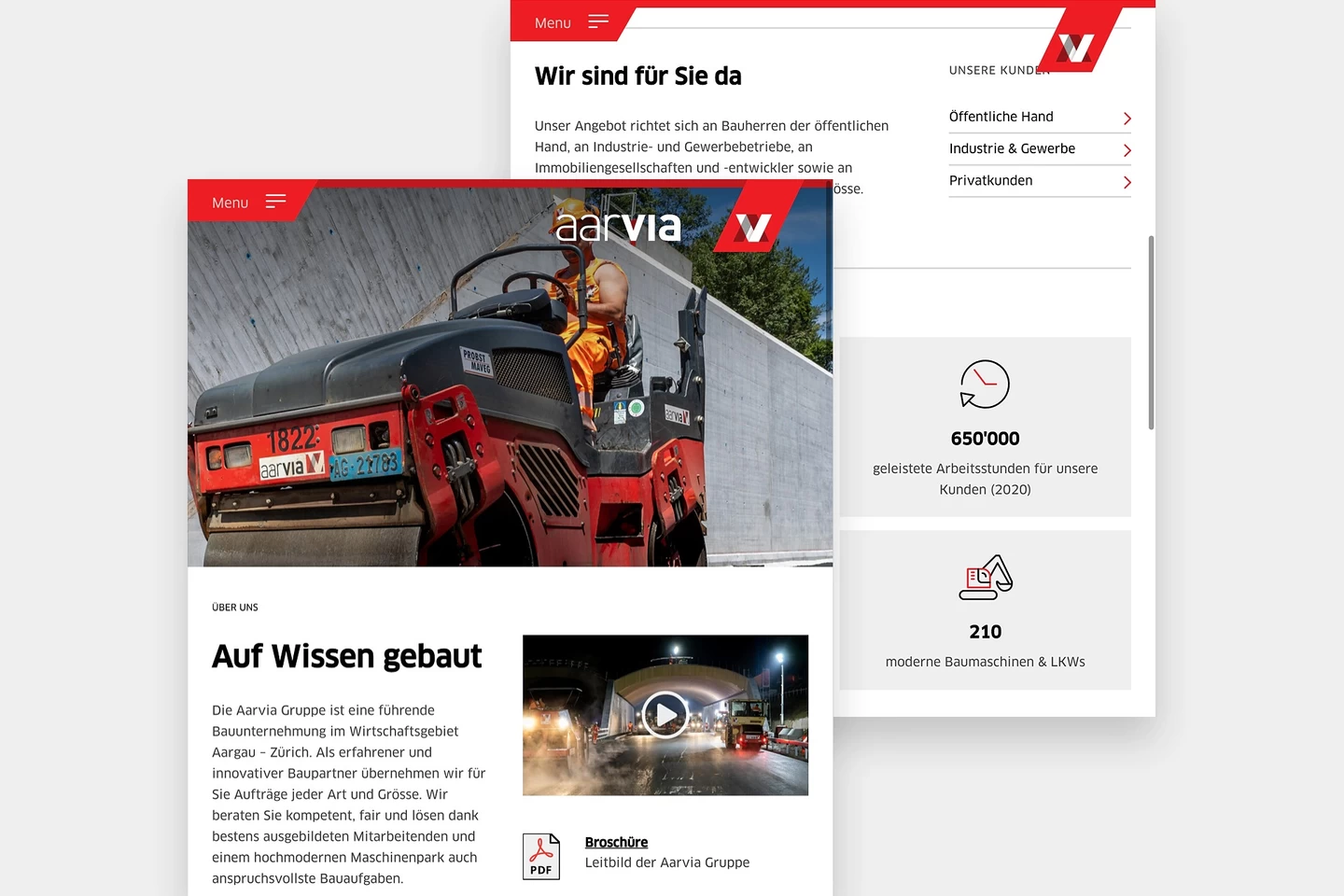 Homepage Bauunternehmen - mobile Ansicht